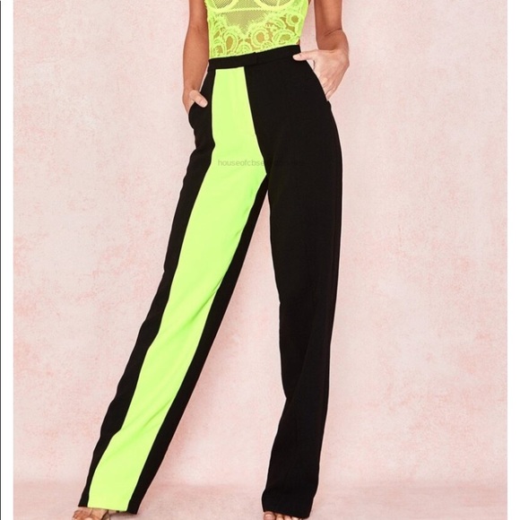 House of CB Pants - NWT House of CB ‘Ivey' Neon Yellow Color Block Trouser